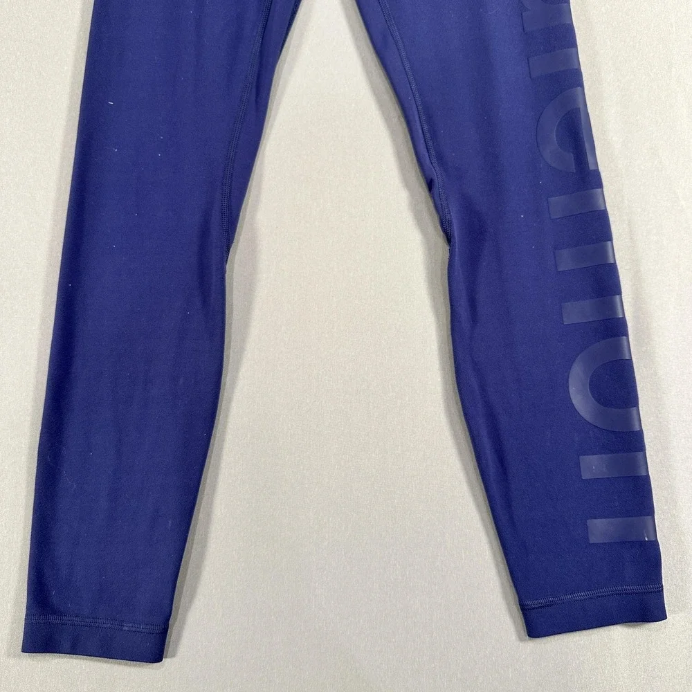Lululemon Leggings Womens 4 Blue High Rise Ankle Logo Yoga Athletic Stretch Gym